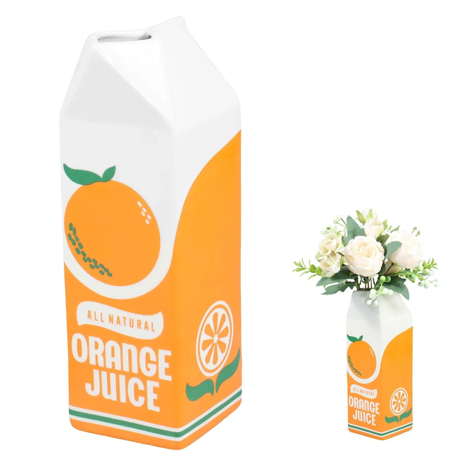 Vintage Orange Juice Ceramic Vase for Flowers and Decor