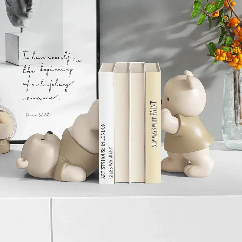 Milo Bear Bookend Decorative Figurine in Cream Finish