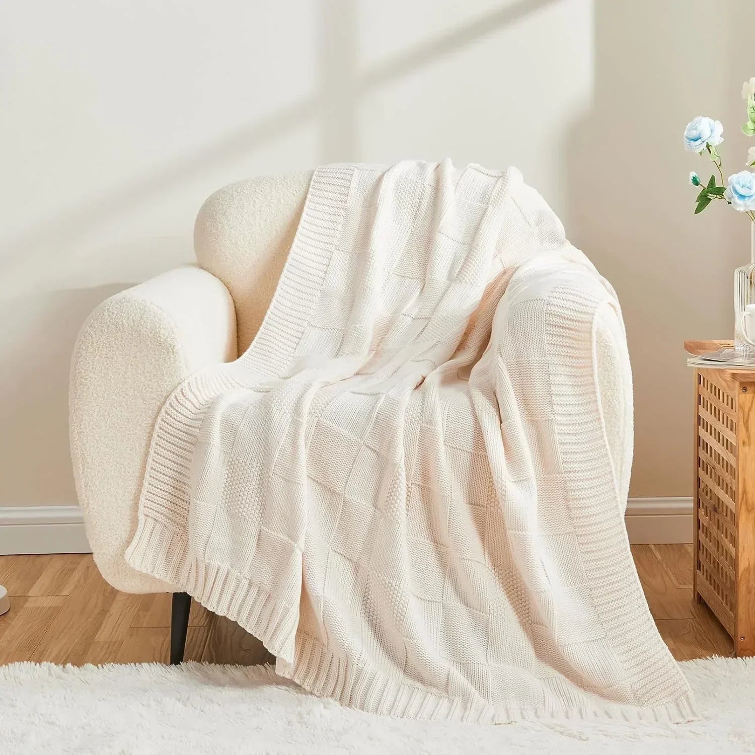 Bohemian Waffle Knit Blanket for Cozy Home Decor