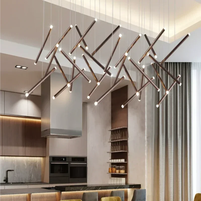 Whimsical Flora Chandelier – Luxury LED Pendant Light with Round Tube Design | Black, Gold & Brown Finishes, Perfect for Lofts & Villas