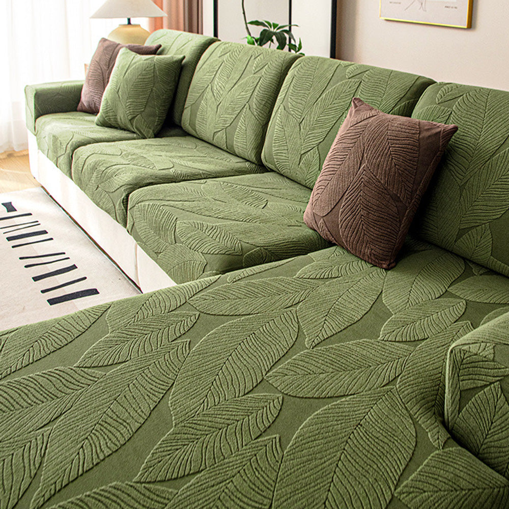 Modern Leaf Jacquard Waterproof Anti-Scratch Couch Cover