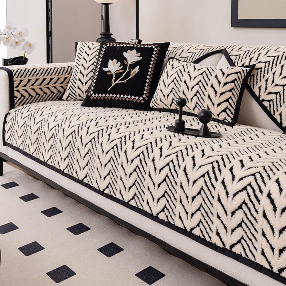 Premium Warm Wheat-Ear Plush Anti-Slip Couch Cover