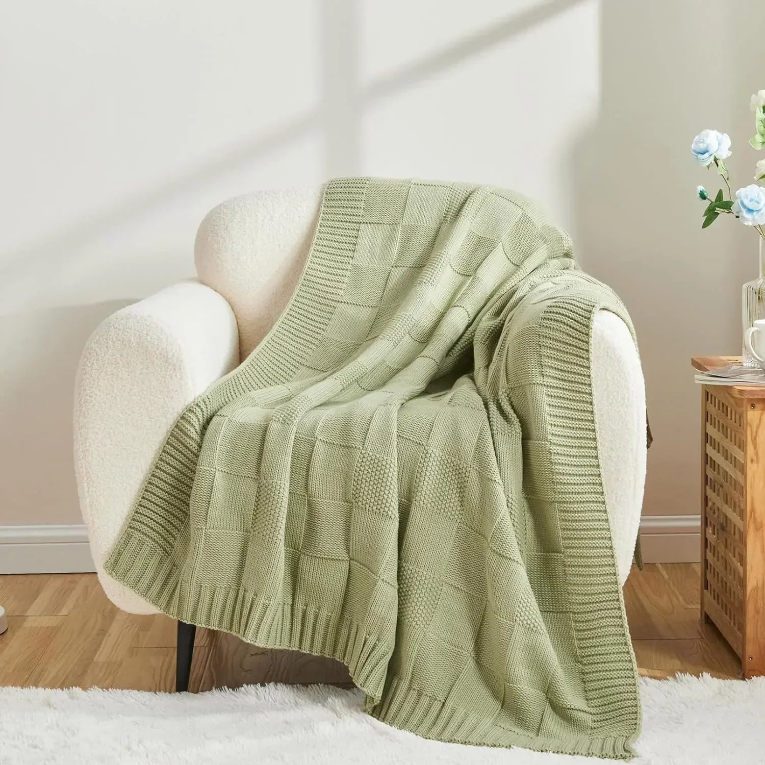 Bohemian Waffle Knit Blanket for Cozy Home Decor