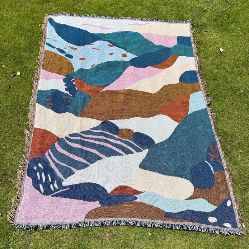 Woven Cotton-Blend Throw Blanket – Multi-Use with Tassel Detail