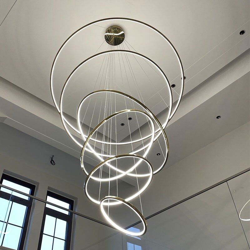 Vienna Chandelier – Modern LED Pendant Light with Stainless Steel & Gold Finish | Adjustable Hanging Length, Perfect for High Ceilings
