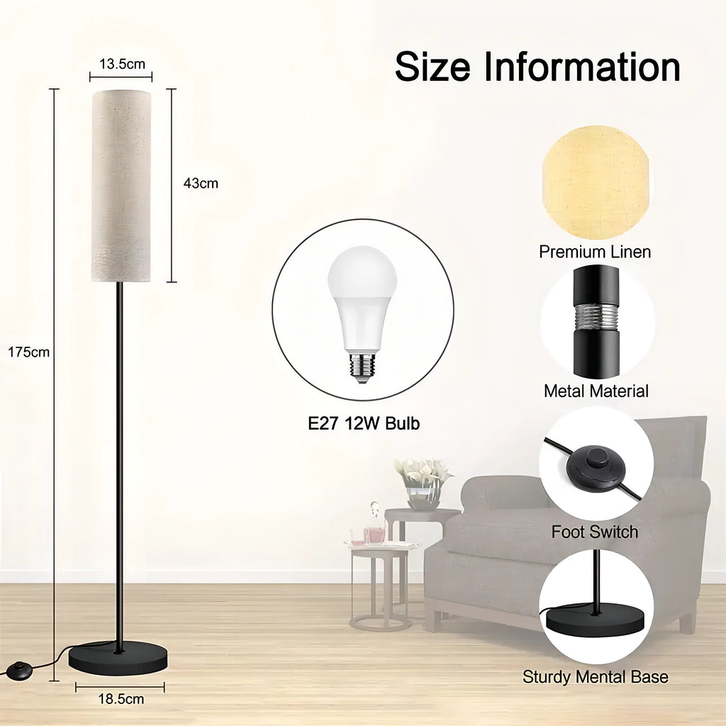 Oliver Round Modern Floor Lamp with Dimmable E27 Bulb