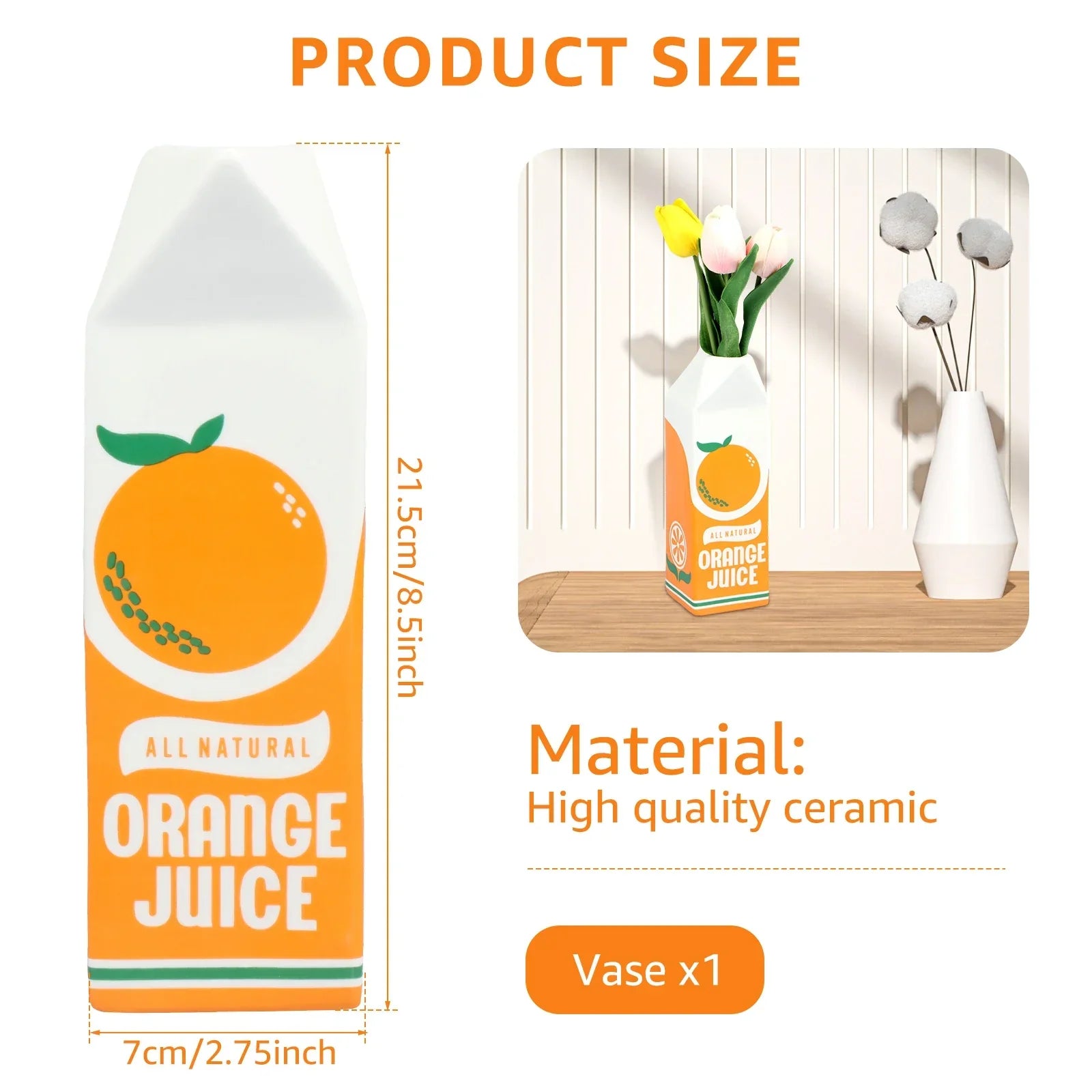 Vintage Orange Juice Ceramic Vase for Flowers and Decor