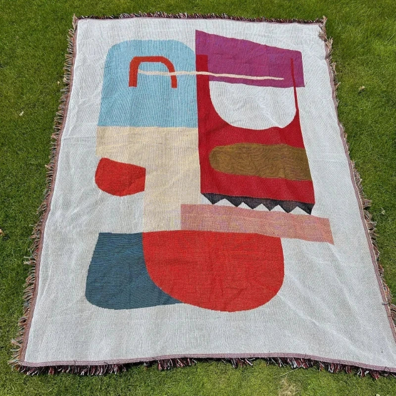 Woven Cotton-Blend Throw Blanket – Multi-Use with Tassel Detail