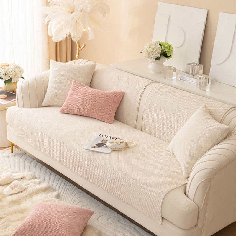 Simple Solid Colour Plush Furniture Protector Couch Cover with Non-Slip Design