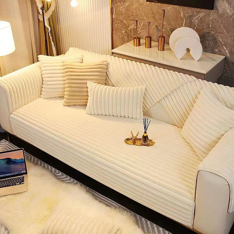 Striped Thickened Plush Non-slip Couch Cover for Comfort