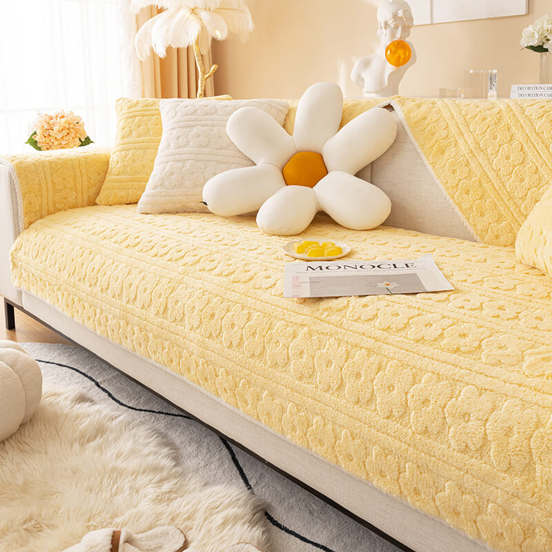 Three-Dimensional Flower Pattern Soft Cotton Fleece Couch Cover
