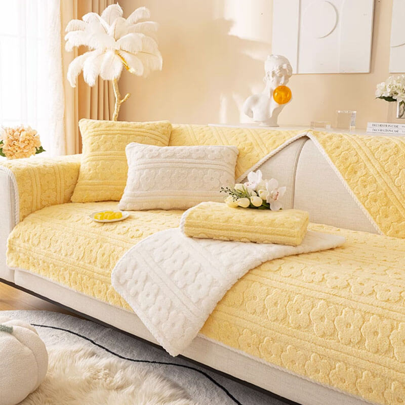 Three-Dimensional Flower Pattern Soft Cotton Fleece Couch Cover