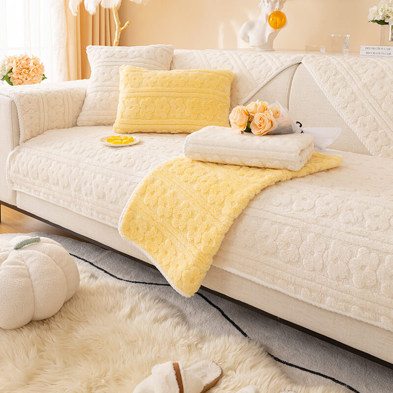 Three-Dimensional Flower Pattern Soft Cotton Fleece Couch Cover