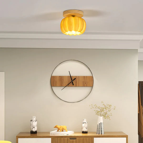 Resin and Wood Pumpkin Ceiling Light