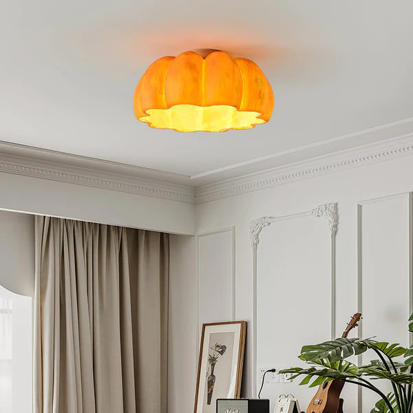 Resin and Wood Pumpkin Ceiling Light