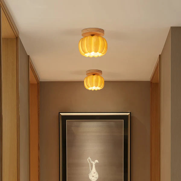 Resin and Wood Pumpkin Ceiling Light