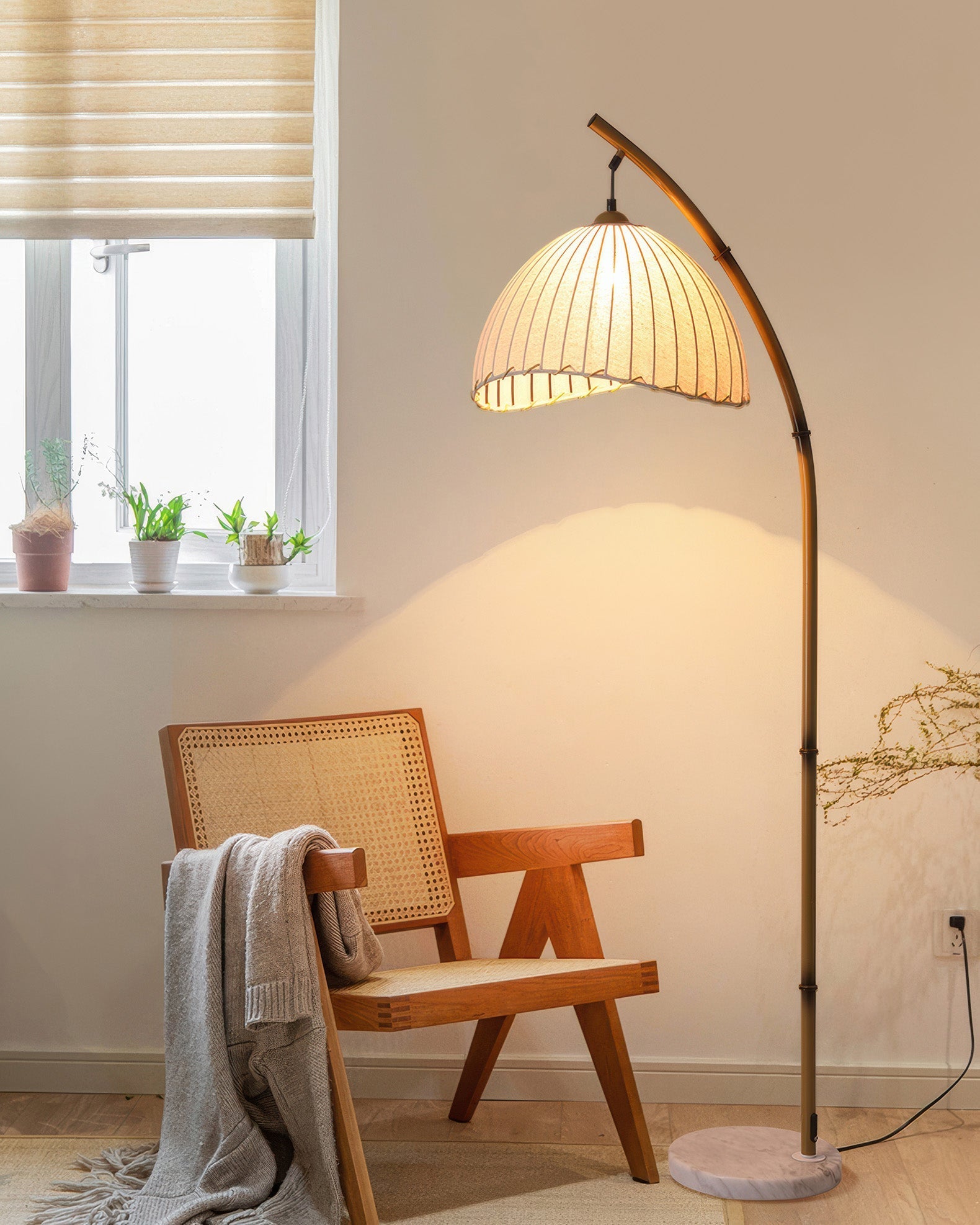Cultural Zen Bamboo Floor Lamp Illumination with Dimming Feature