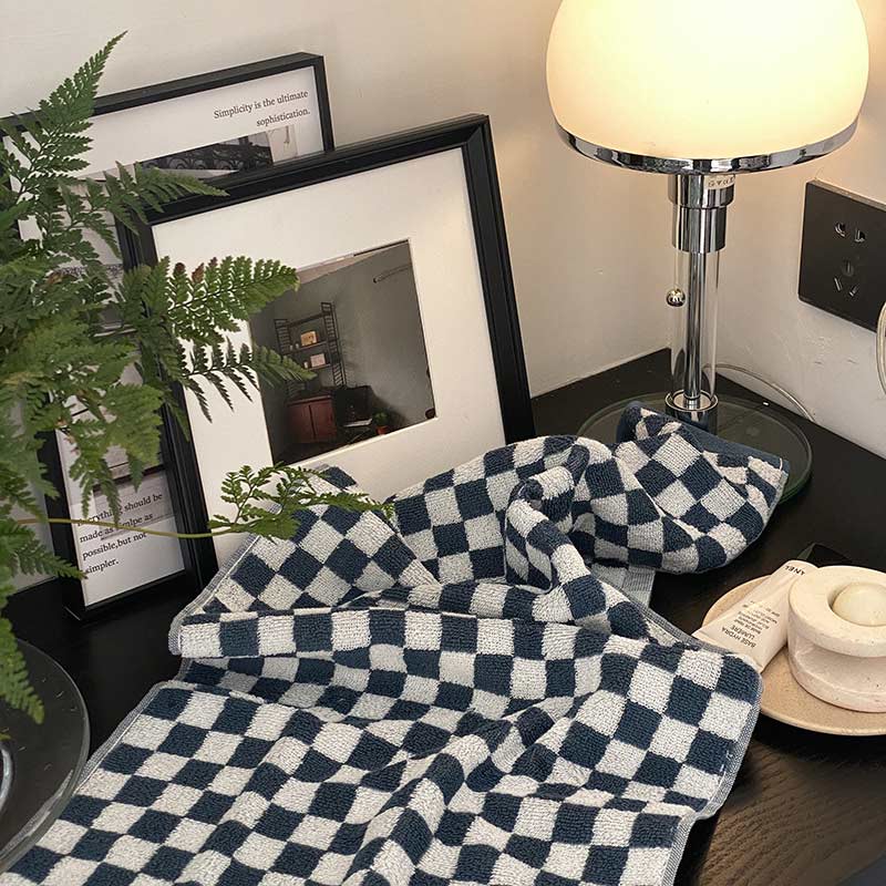 Checkerboard Plaid Colorblock Cotton Bath Towel Set
