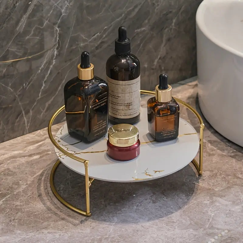Marbled Glass Tray – Decorative Organizer with Metal Frame