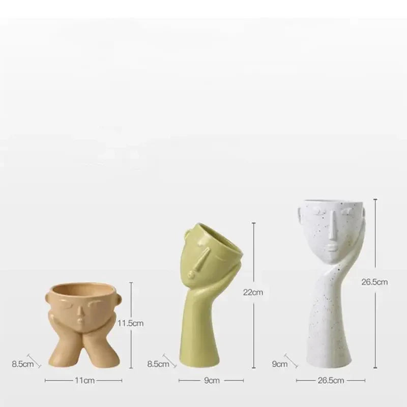 Abstract 'Human Face' Design Vases in Modern Ceramic