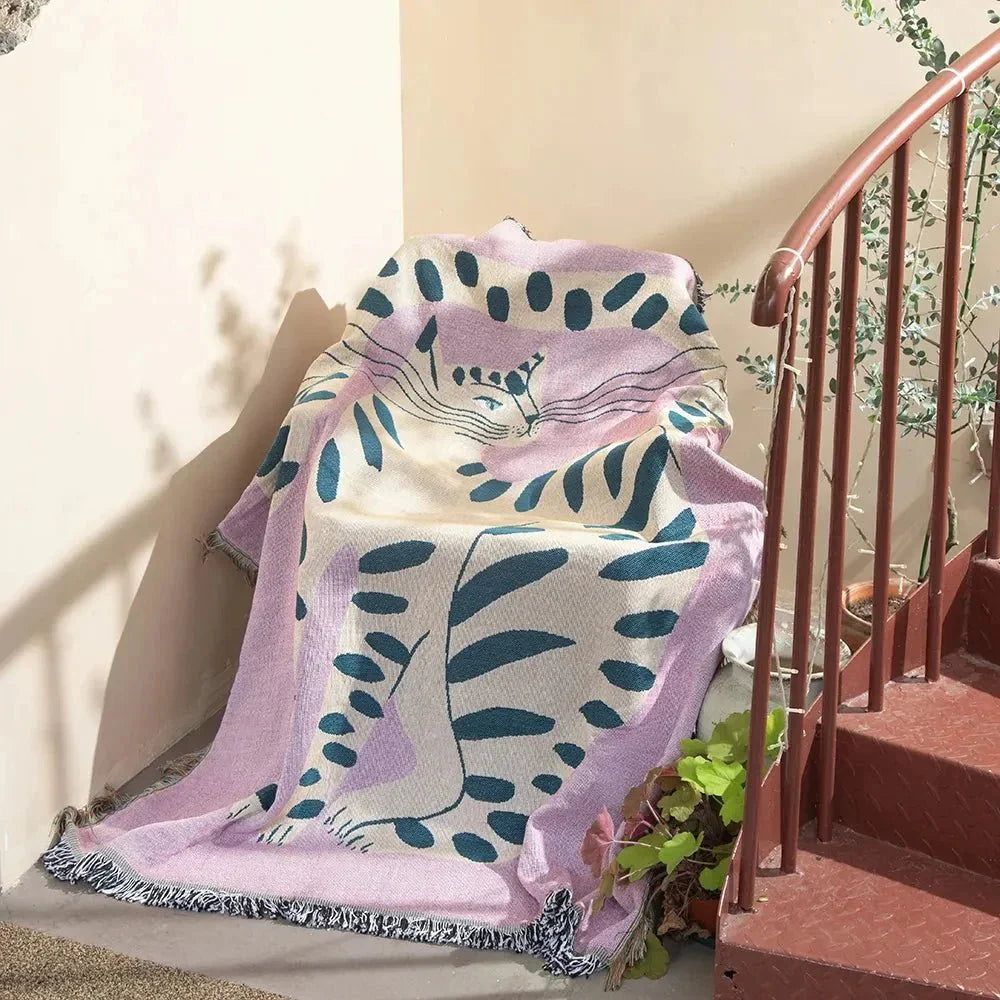 Colorful Abstract Woven Tapestry Throw Blanket 160x130cm