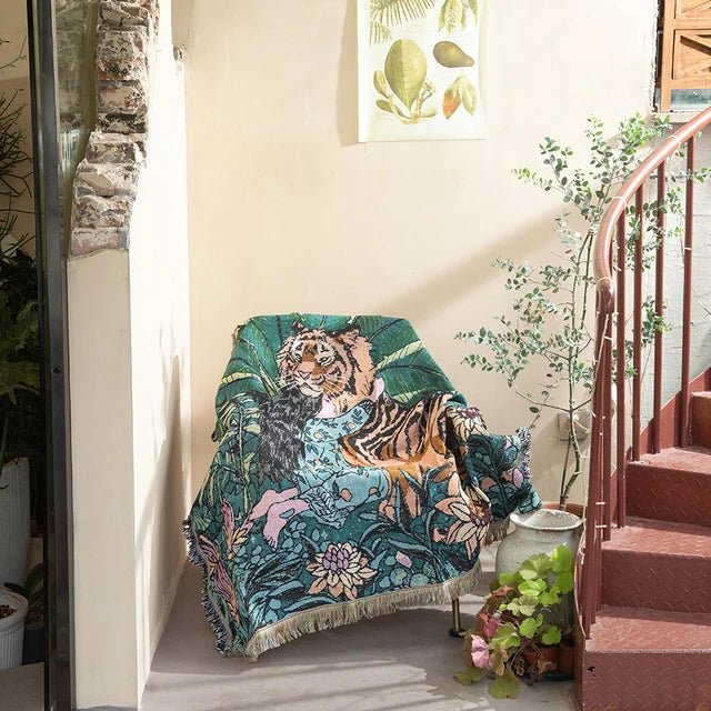 Colorful Abstract Woven Tapestry Throw Blanket 160x130cm