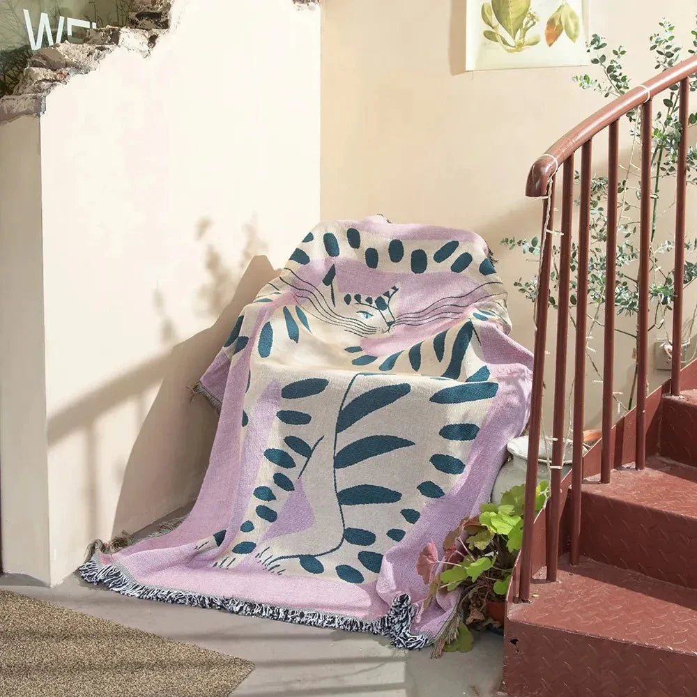 Colorful Abstract Woven Tapestry Throw Blanket 160x130cm
