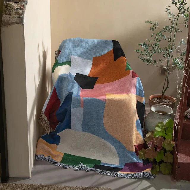 Colorful Abstract Woven Tapestry Throw Blanket 160x130cm