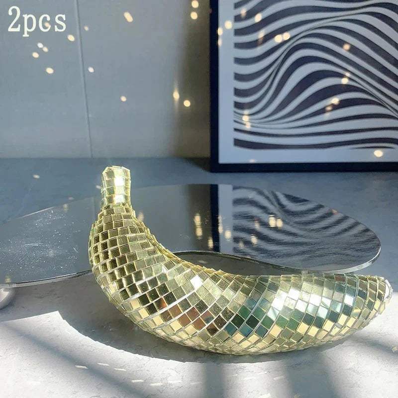 Apple & Banana Disco Ball Fruit Decoration - Glass Art