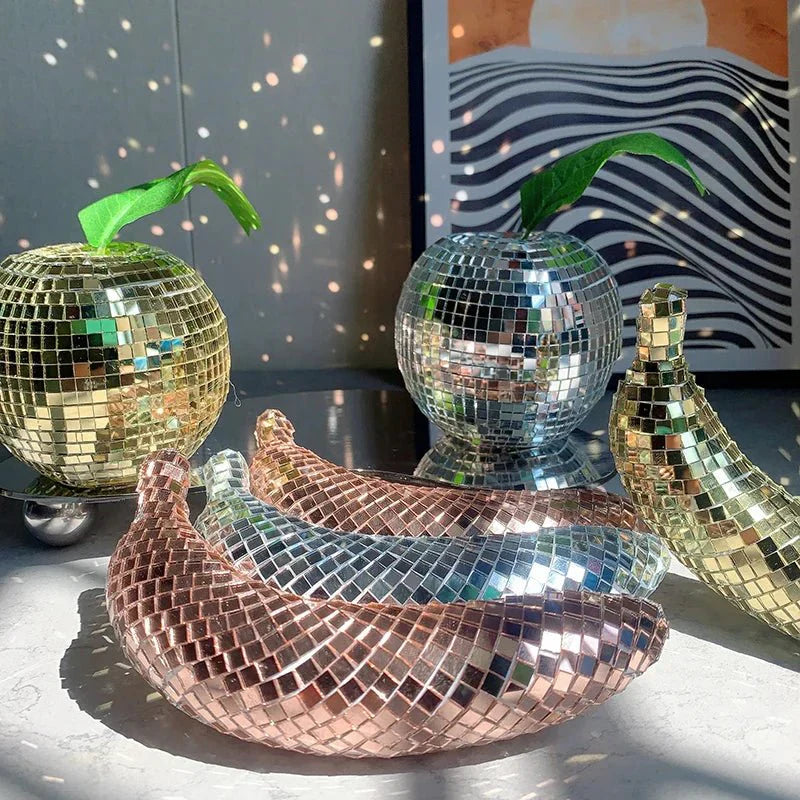 Apple & Banana Disco Ball Fruit Decoration - Glass Art
