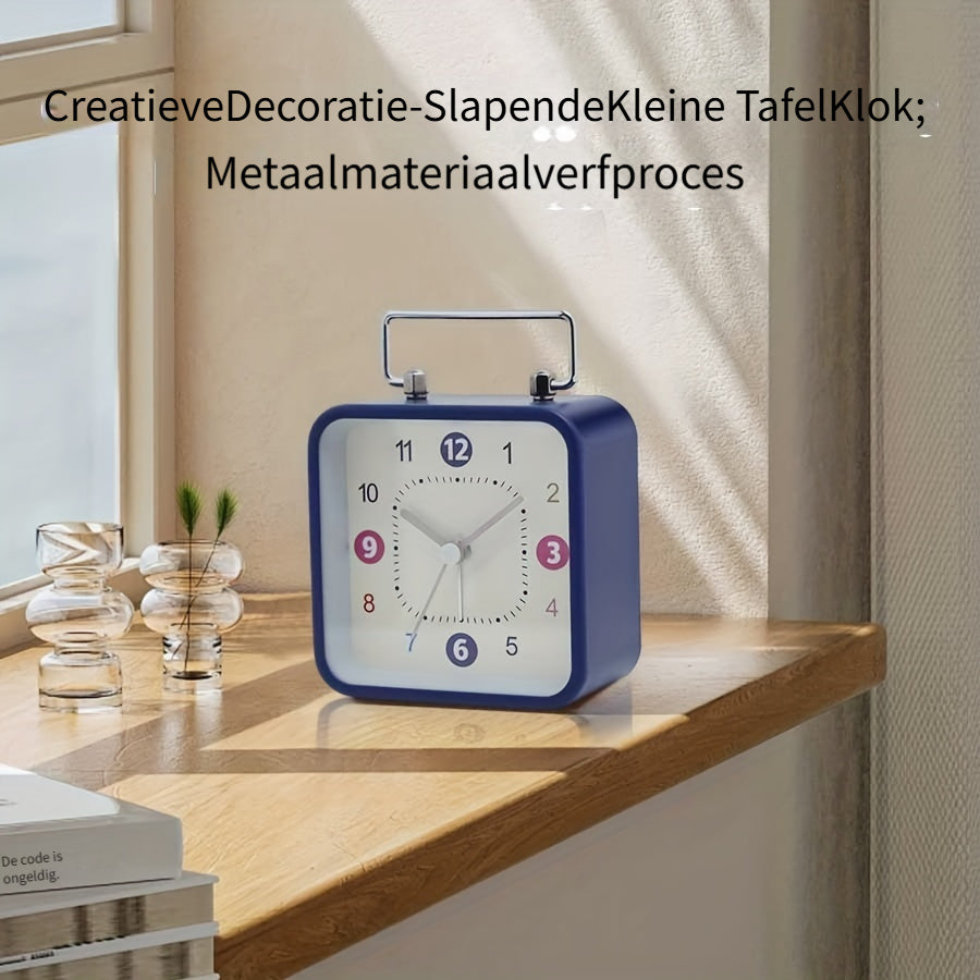 Square Metal Alarm Clock with Night Light and Snooze Feature