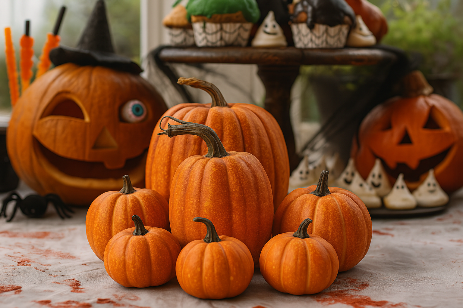Set of 7 Faux Halloween Pumpkins