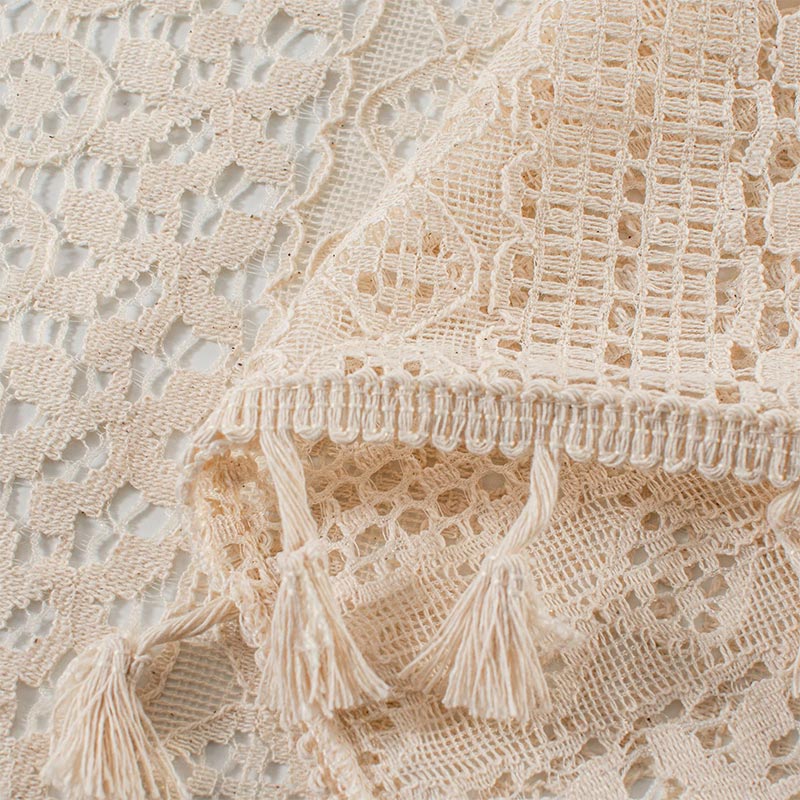 Lace Taseel Hollow-Out Tier Curtain in Cotton Linen Material