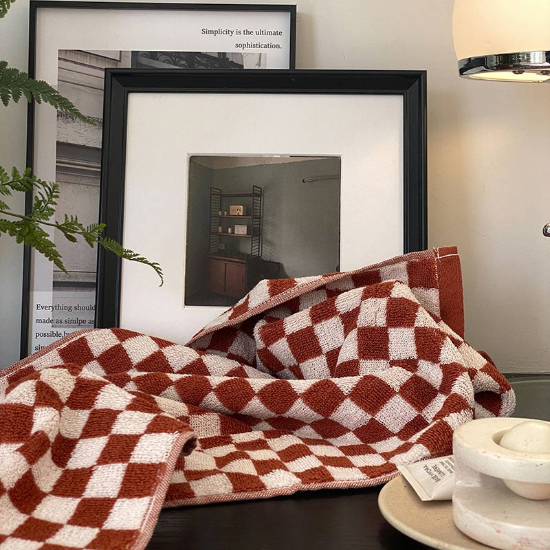 Checkerboard Plaid Colorblock Cotton Bath Towel Set