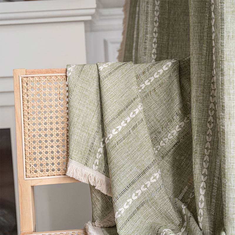 Simple Stripe Hollow-out Semi-shading Tassel Curtain