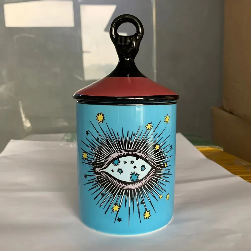 Big Eye Starry Sky Candle Holder With Lid - Ceramic Decor