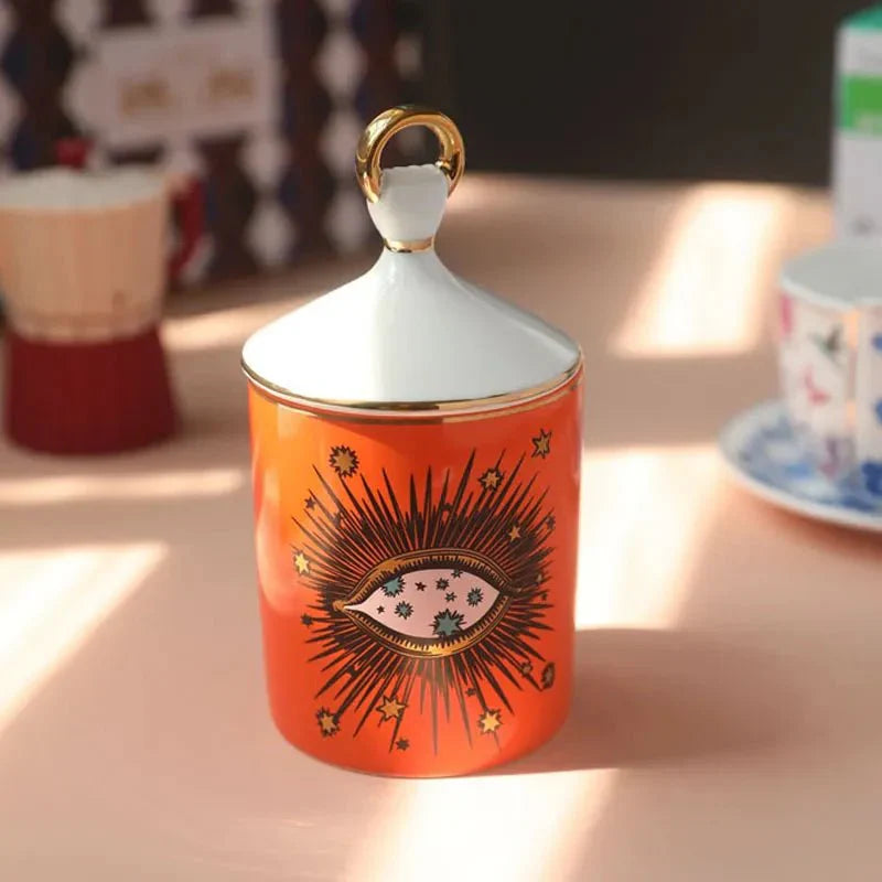Big Eye Starry Sky Candle Holder With Lid - Ceramic Decor
