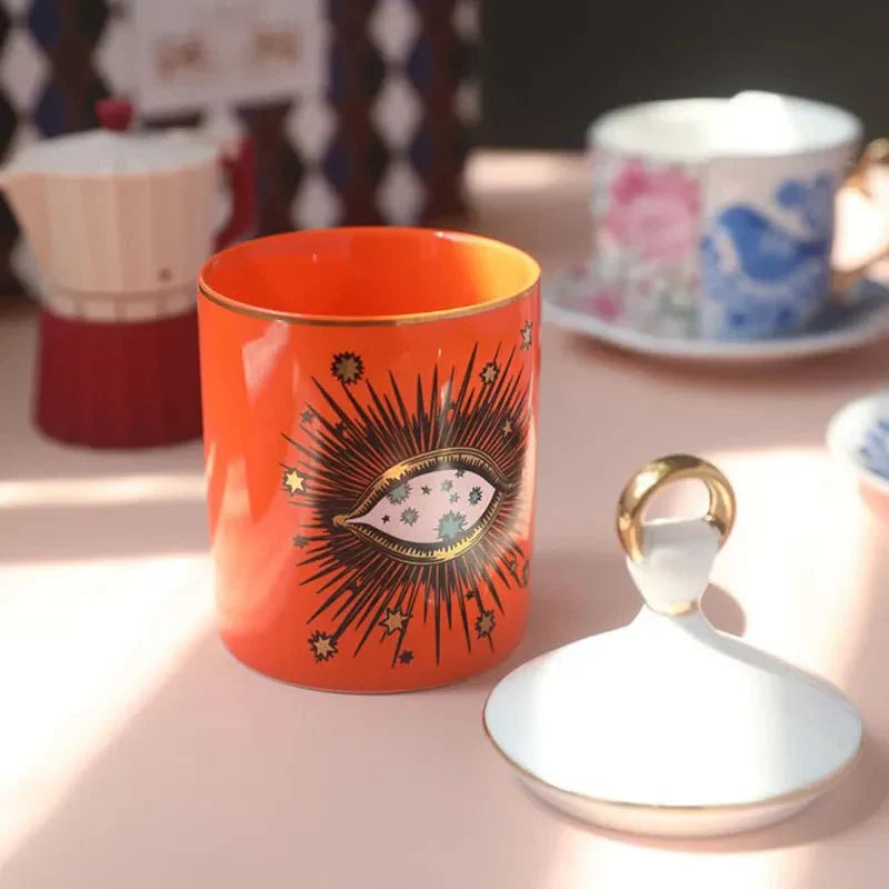 Big Eye Starry Sky Candle Holder With Lid - Ceramic Decor