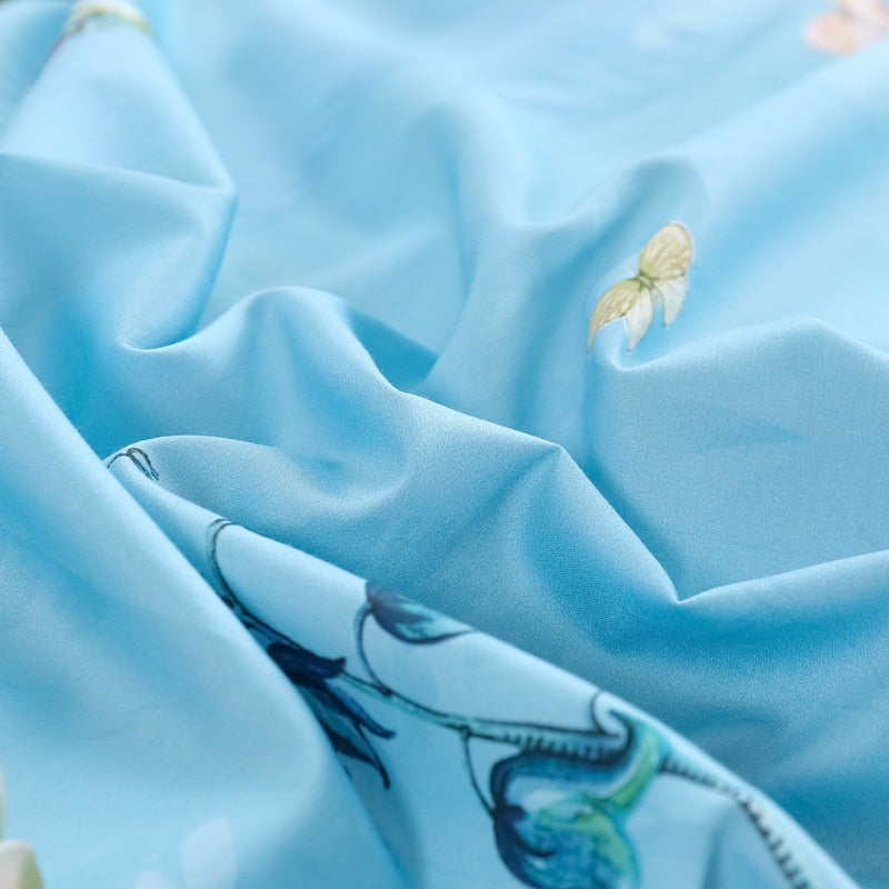 Azure Bloom Duvet Cover Set (Egyptian Cotton, 500 TC)
