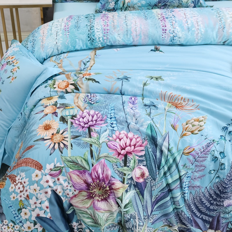 Azure Bloom Duvet Cover Set (Egyptian Cotton, 500 TC)