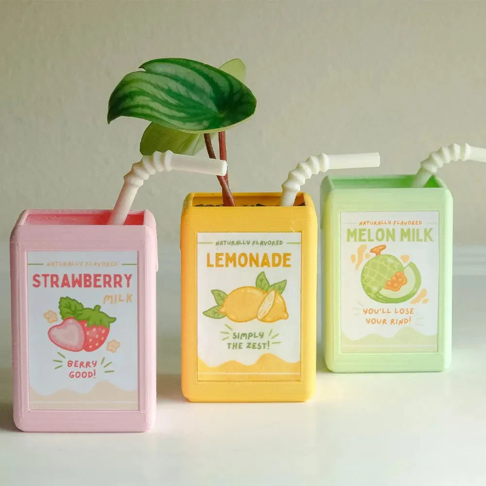 Cartoon Juice Box Shape Plant Pot - Durable Resin Decor