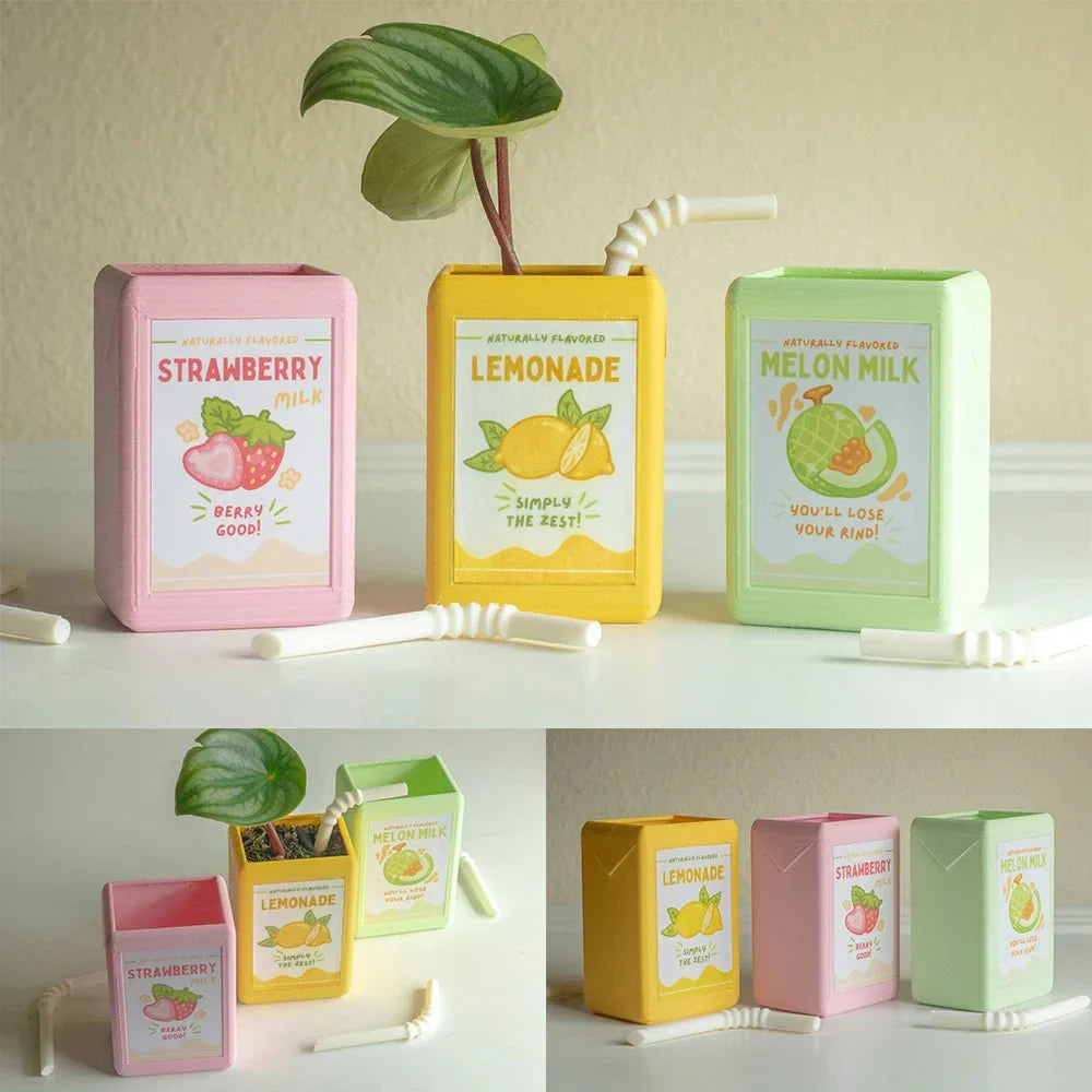 Cartoon Juice Box Shape Plant Pot - Durable Resin Decor