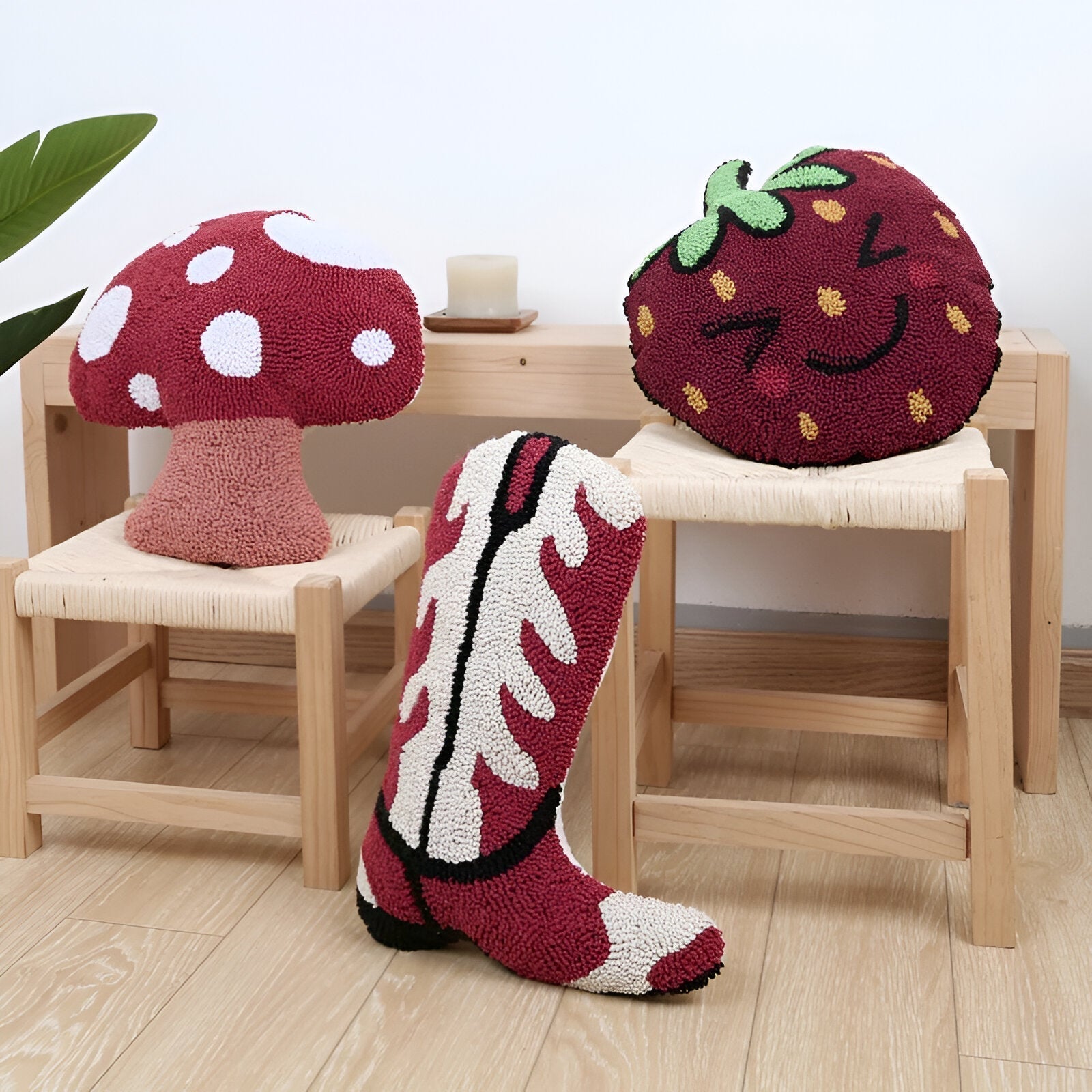 Cartoon Throw Cushions with Embroidered Cotton Design