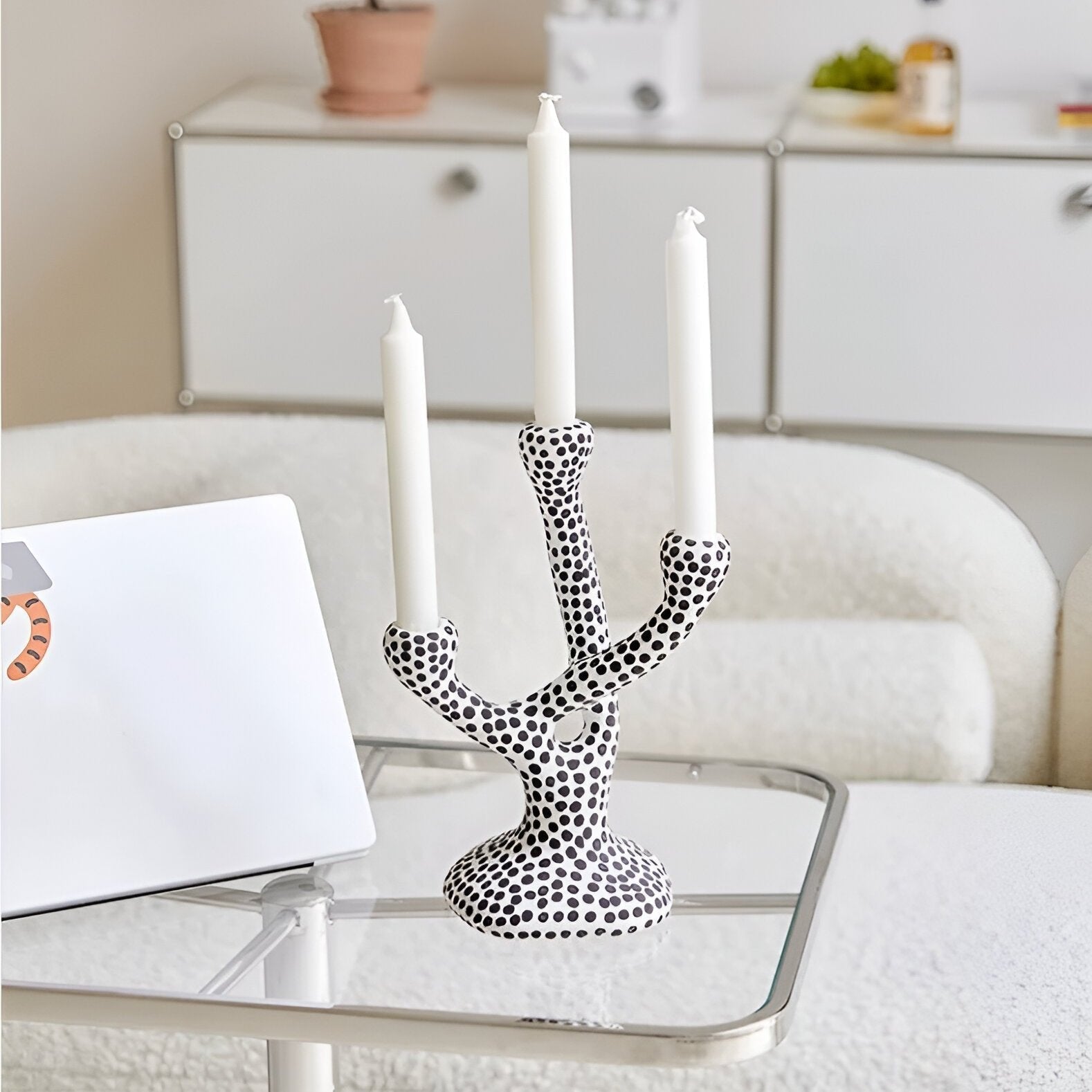Ceramic Black & White Polka Dot Candle Holder Modern Decor
