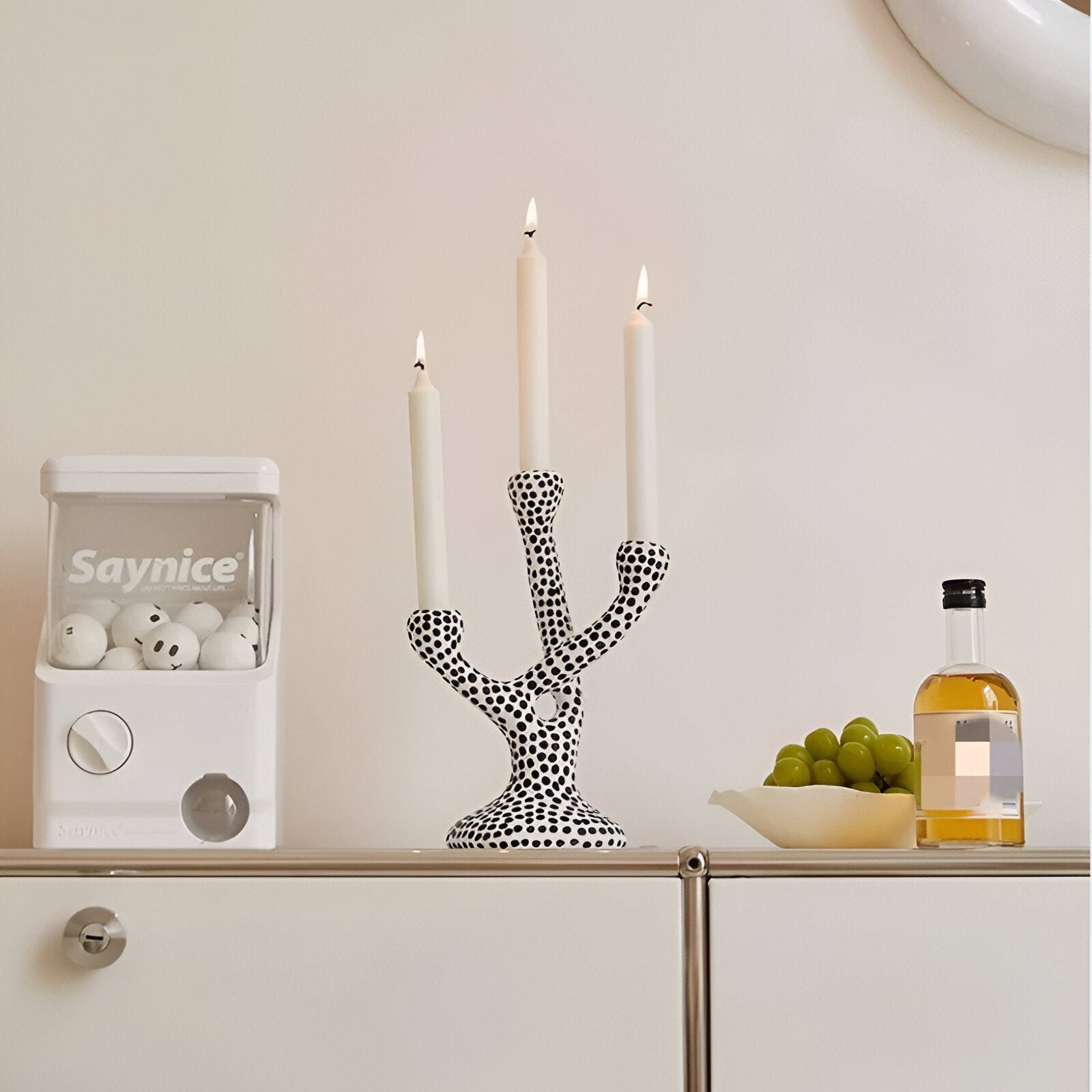 Ceramic Black & White Polka Dot Candle Holder Modern Decor