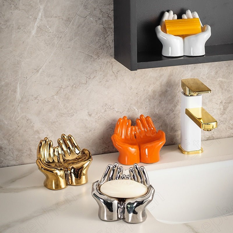 Ceramic Cartoon Palm Soap Holder with Drain Design