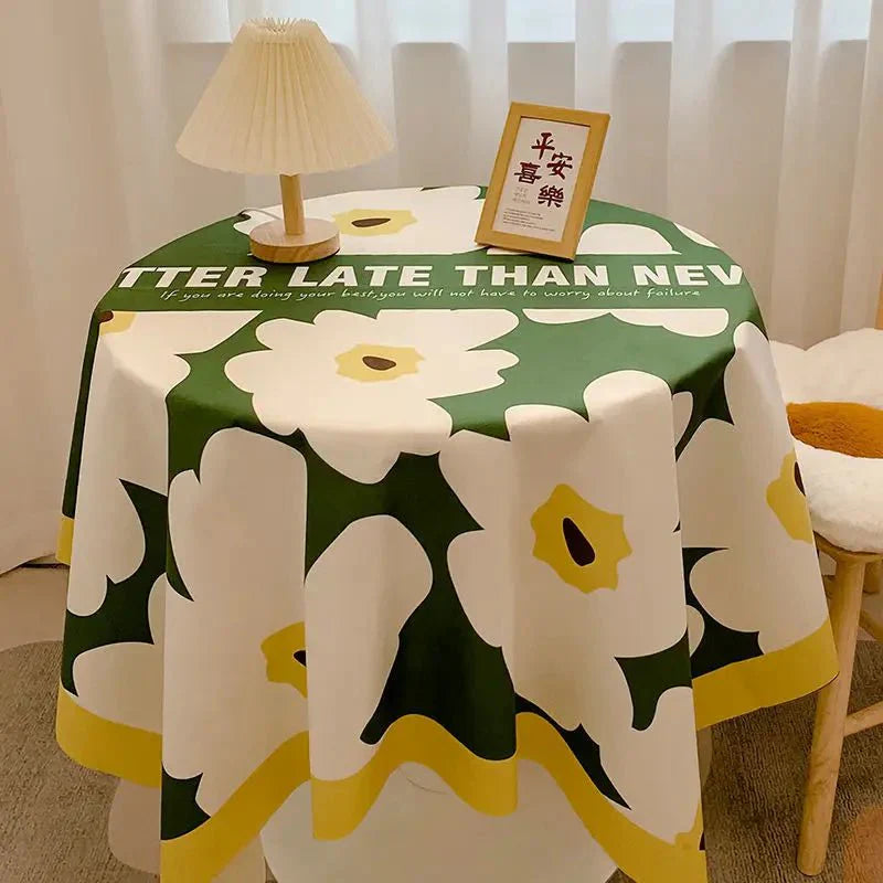Chequered Design Round Cotton Tablecloth Waterproof Style