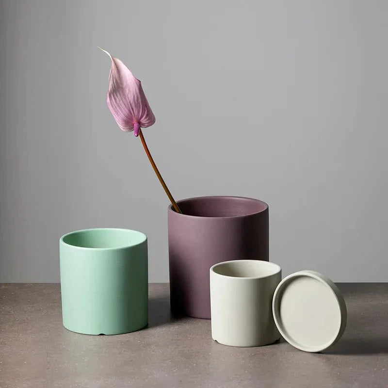 Colourful Ceramic Flower Pot with Drainage Modern Design