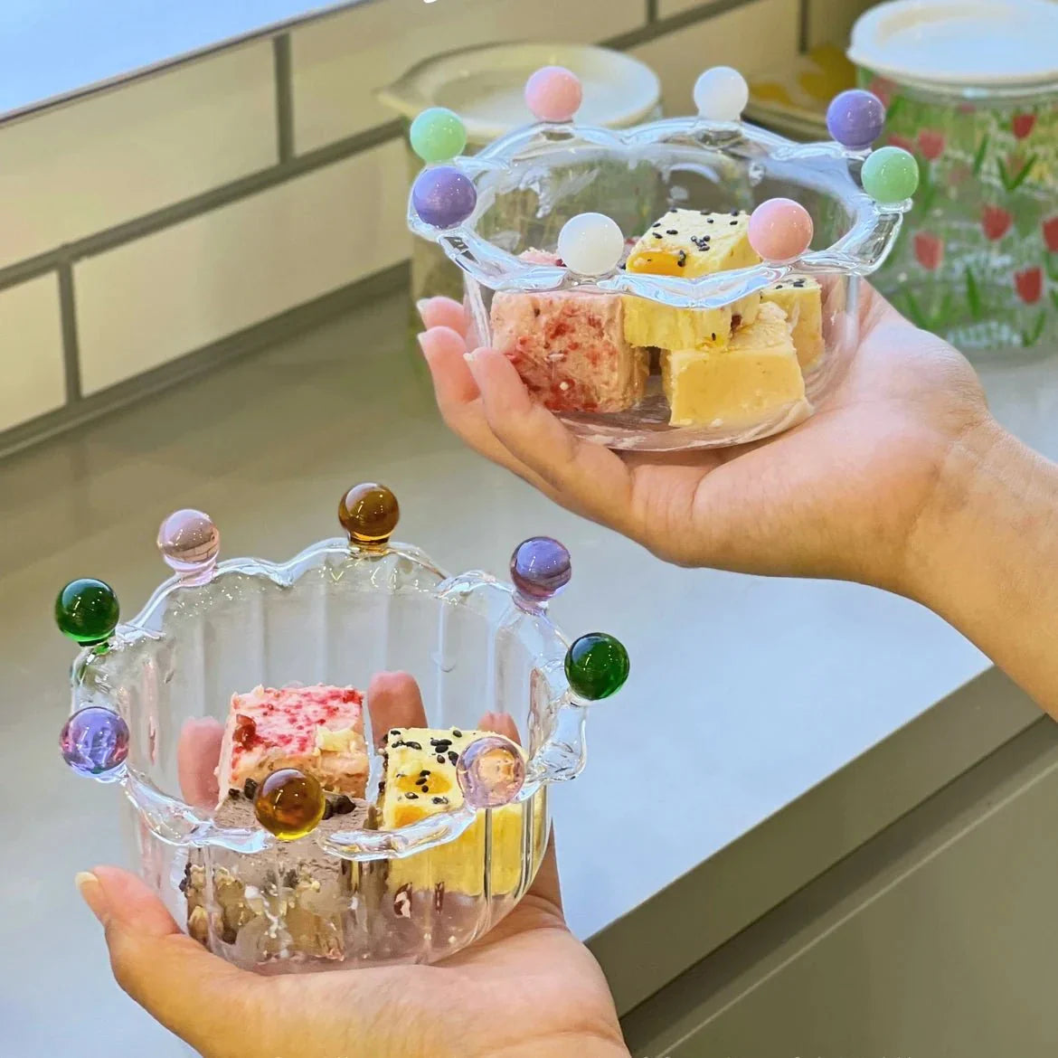 Colourful Crown Shaped Dessert Bowl - Eco-Friendly Glass Design