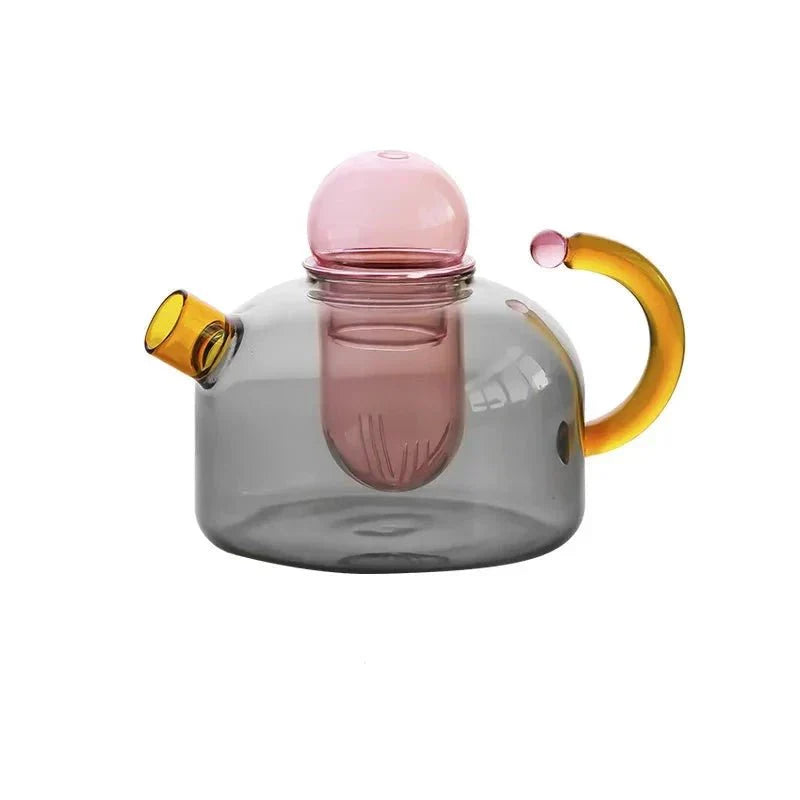 Contrasting Colour Glass Teapot Set - Stylish Heat-Resistant Design